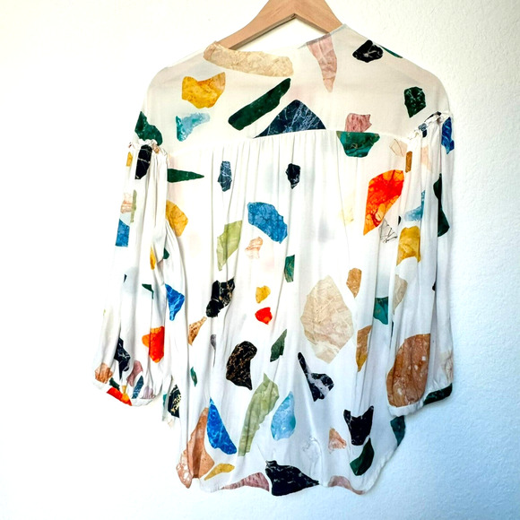 BIMBA Y LOLA | Women's Medium Colorful Silky Gemstones Balloon Sleeve Blouse Top - Picture 2 of 7